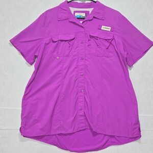 Magellan Outdoors Fish Gear Purple Short Sleeve Button Up Shirt Women's XL